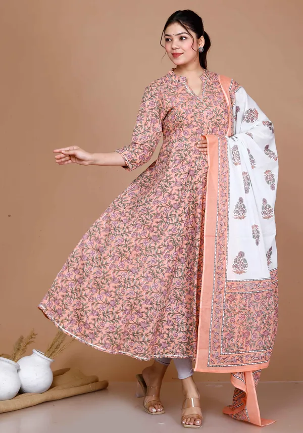 Women'S_Surpassing_Orange_Partywear_Floral_Printed_Anarkali_Kurta_DupattaÃ‚_-_Doriyan