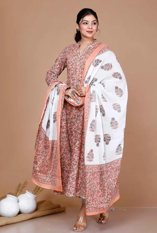 Women'S_Surpassing_Orange_Partywear_Floral_Printed_Anarkali_Kurta_DupattaÃ‚_-_Doriyan
