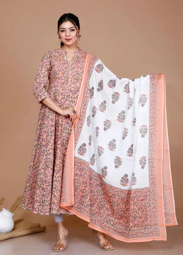 Women'S_Surpassing_Orange_Partywear_Floral_Printed_Anarkali_Kurta_DupattaÃ‚_-_Doriyan