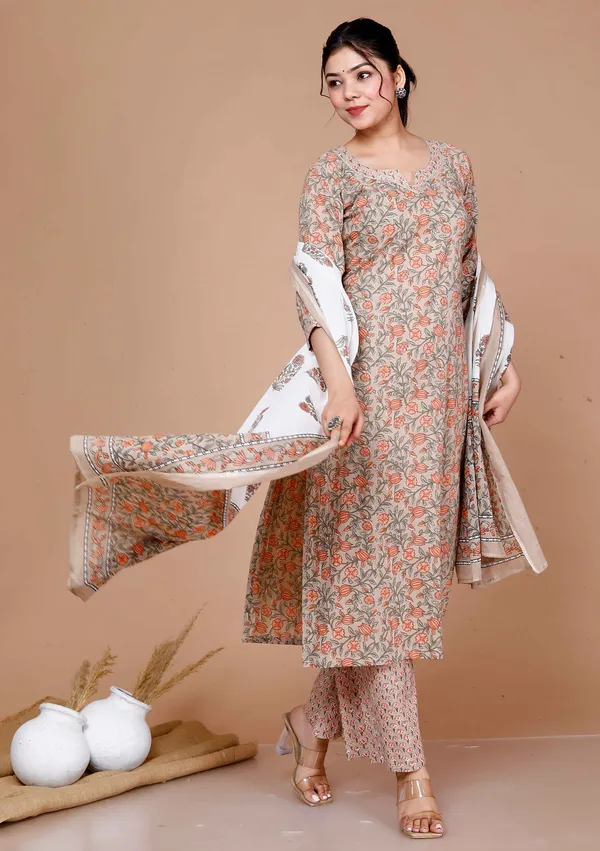 Women'S_Brown_Floral_Printed_Gotta_Patti_Kurta_With_Palazzo_And_Dupatta_Set_-_Doriyan