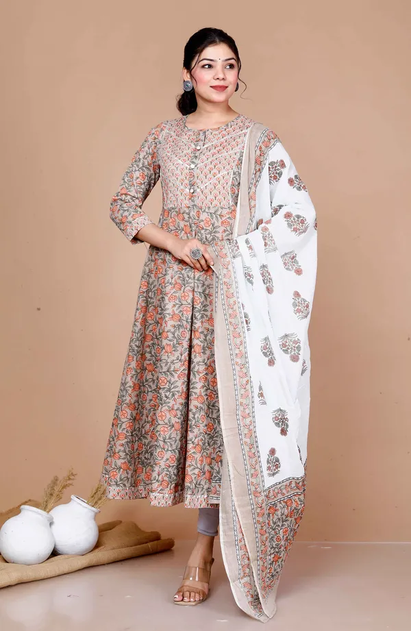 Women'S_Partywear_Brown_Floral_Printed_Gota_Work_Long_Anarkali_With_Dupatta_Set_-_Doriyan