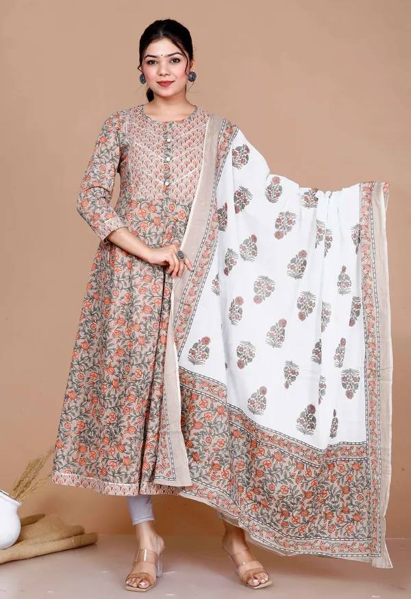 Women'S_Partywear_Brown_Floral_Printed_Gota_Work_Long_Anarkali_With_Dupatta_Set_-_Doriyan