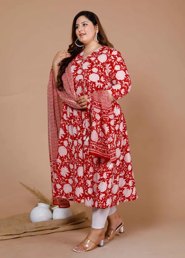 Women's_Red_Plus_Size_Floral_Printed_Cotton_Anarkali_Kurta_With_Dupatta_-_Doriyan