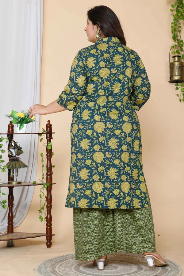 Women's_Plus_Size_Green_Floral_Printed_Cotton_Kurta_With_Sharara_&_Dupatta_Set_-_Doriyan