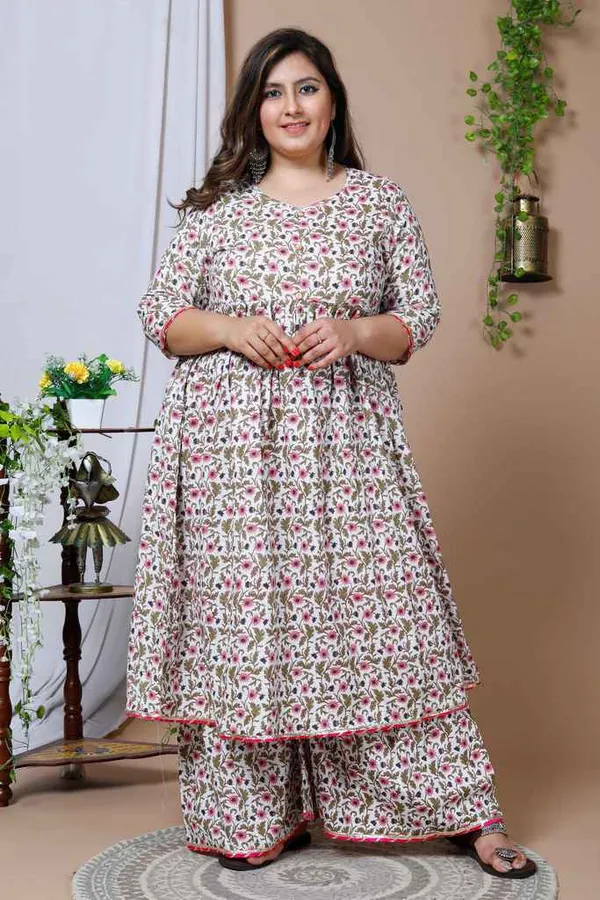 Women's_Plus_Size_Cotton_Floral_Print_Anarkali_Kurta_And_Sharara_Set_-_Doriyan