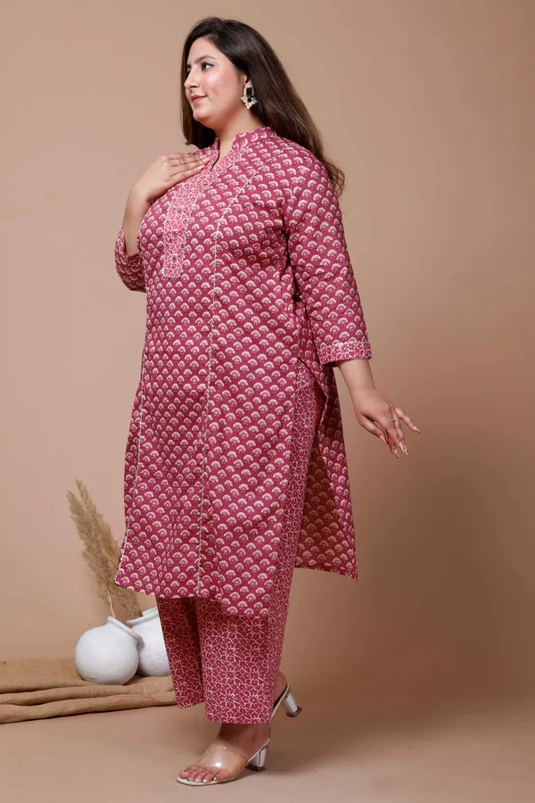 Women's_Plus_Size_Pink_Printed_Gota_Patti_Cotton_Kurta_With_Palazzo_-_Doriyan