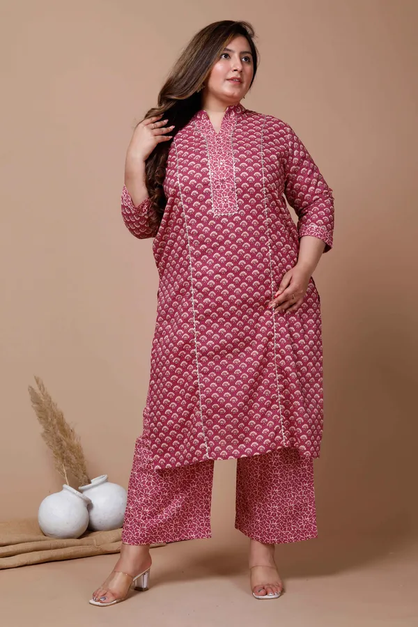 Women's_Plus_Size_Pink_Printed_Gota_Patti_Cotton_Kurta_With_Palazzo_-_Doriyan