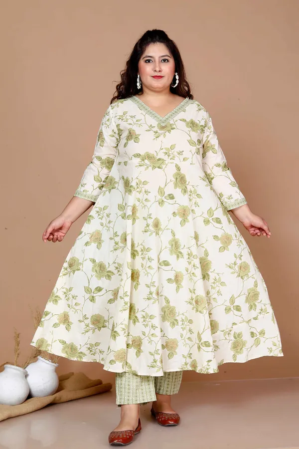 Women'S_Plus_Size_Green_Printed_Pure_Cotton_Kurta_With_Palazzo_-_Doriyan