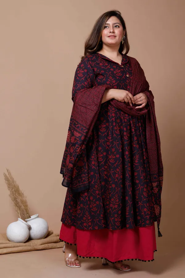 Women's_Plus_Size_Maroon_Printed_Cotton_Anarkali_Kurta_&_DupattaÃ‚_-_Doriyan