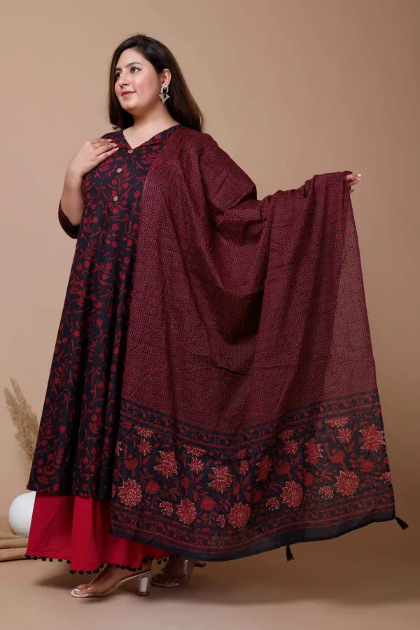 Women's_Plus_Size_Maroon_Printed_Cotton_Anarkali_Kurta_&_DupattaÃ‚_-_Doriyan