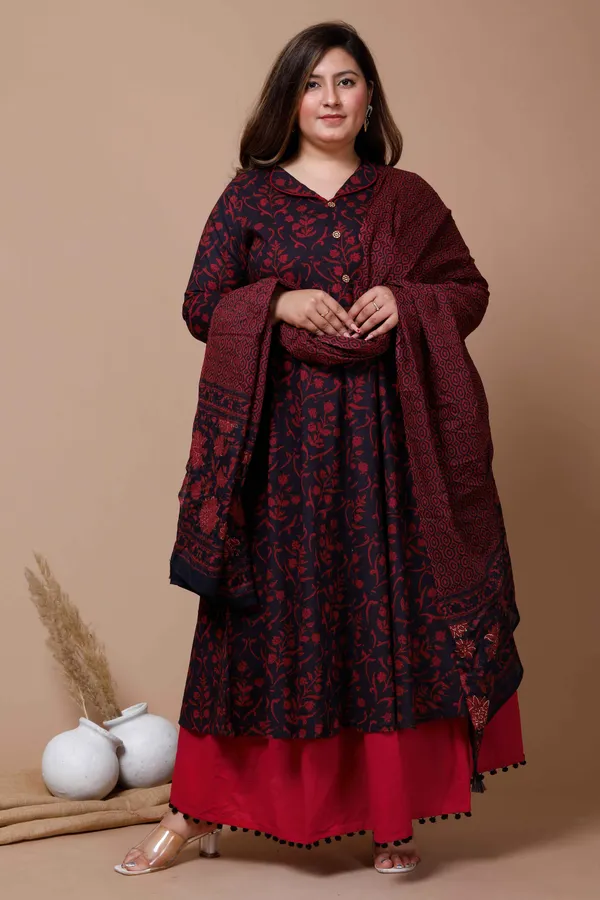 Women's_Plus_Size_Maroon_Printed_Cotton_Anarkali_Kurta_&_DupattaÃ‚_-_Doriyan