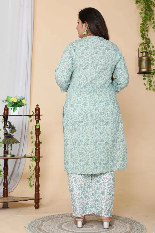 Women's_Plus_Size_Green_Floral_Printed_Cotton_Kurta_With_Palazzo_Set_-_Doriyan
