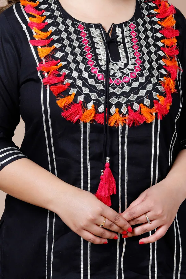 Women's_Plus_Size_Black_Embroidered_Straight_Kurta_And_Palazzo_With_Dupatta_Set_-_Doriyan