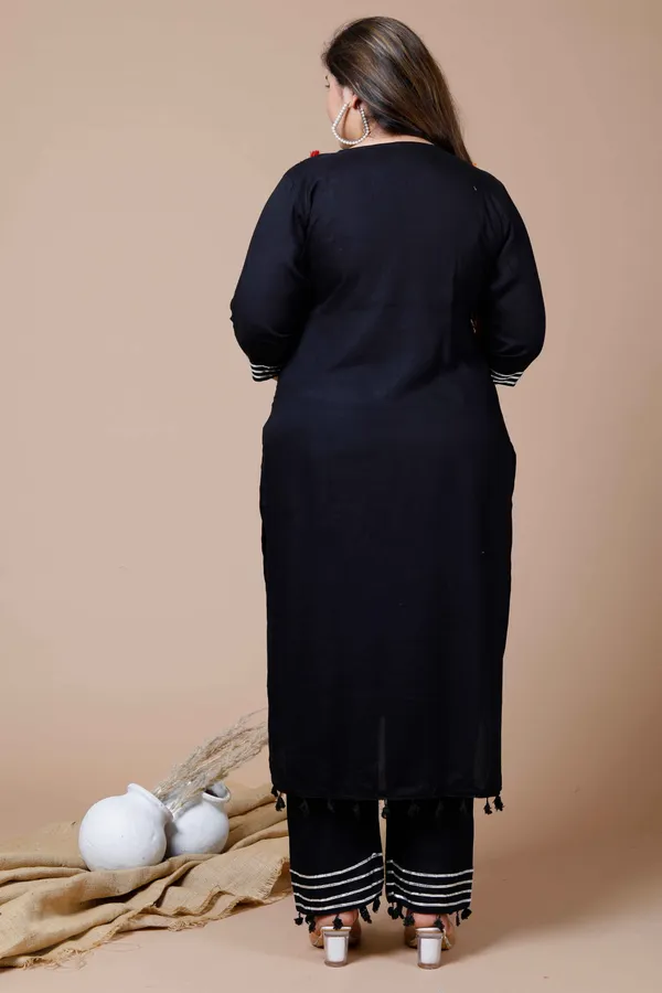 Women's_Plus_Size_Black_Embroidered_Straight_Kurta_And_Palazzo_With_Dupatta_Set_-_Doriyan