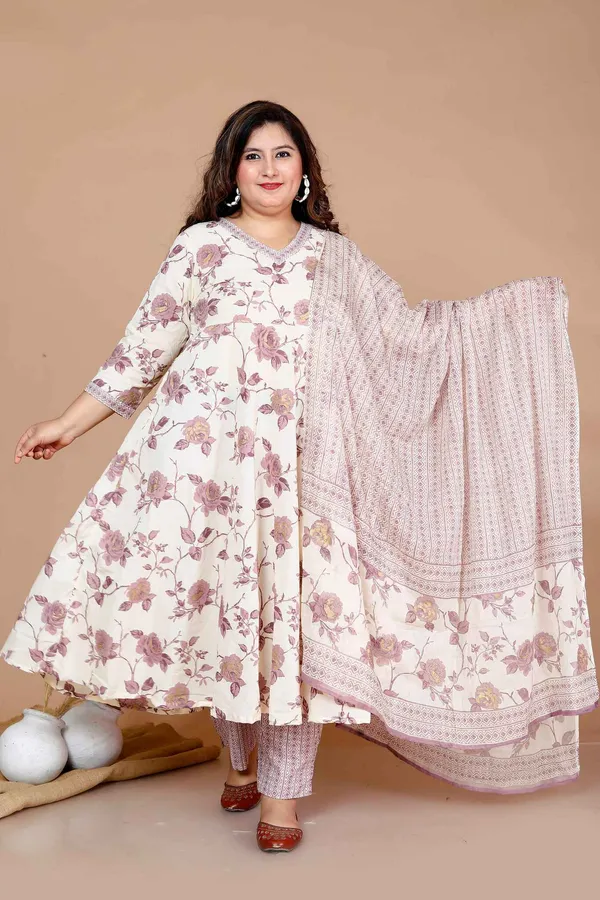 Women'S_Plus_Size_Pink_Floral_Print_Anarkali_Kurta_With_Palazzo_&_Dupatta_Set_-_Doriyan