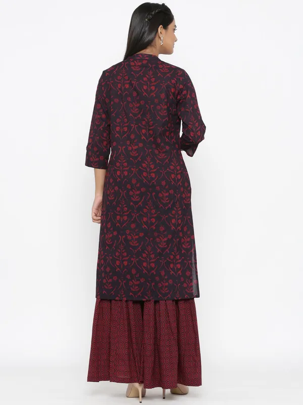 Women's_Maroon_Cotton_Floral_Print_Straight_Kurta_Sharara_Set_-_Doriyan