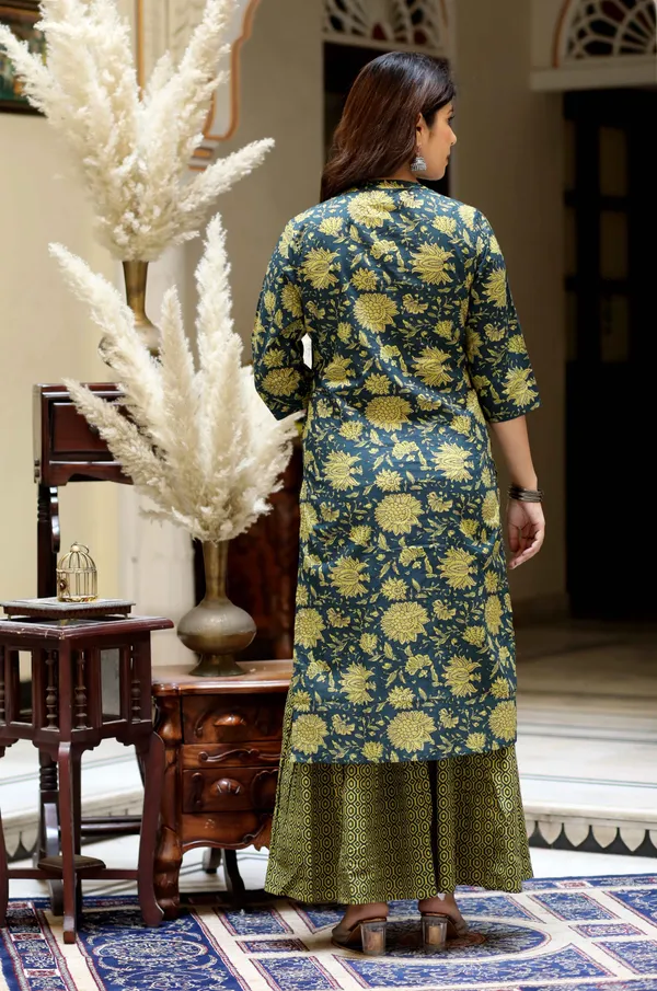 Women's_Green_Cotton_Floral_Straight_Kurta_&_Sharara_With_Dupatta_Set_-_Doriyan