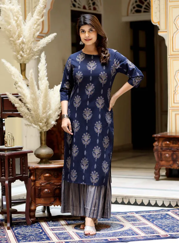 Women's_Blue_&_Grey_Printed_Pure_Cotton_Kurta_With_Sharara_-_Doriyan