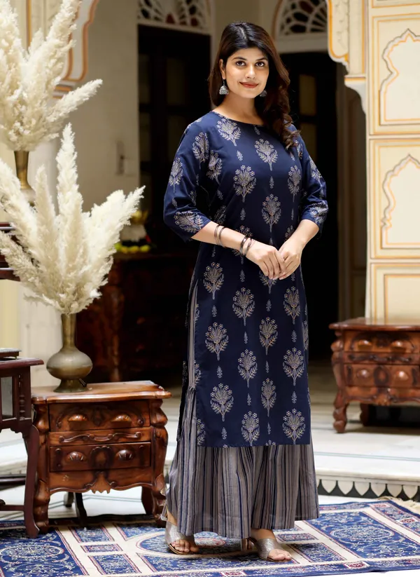Women's_Blue_&_Grey_Printed_Pure_Cotton_Kurta_With_Sharara_-_Doriyan