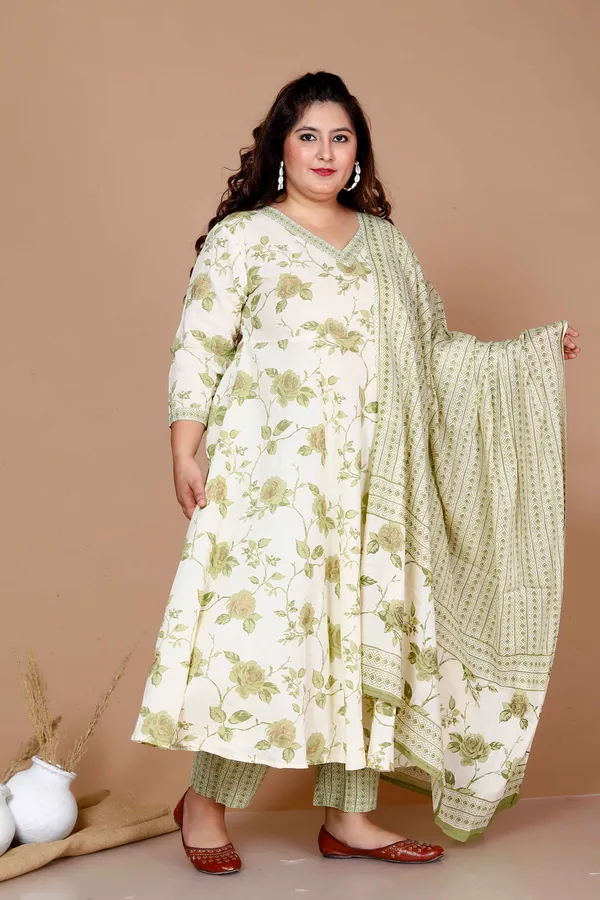Women'S_Plus_Size_Green_Printed_Anarkali_Kurta_With_Palazzo_And_Dupatta_-_Doriyan