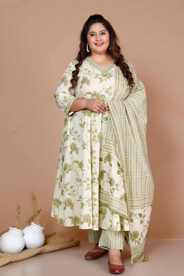 Women'S_Plus_Size_Green_Printed_Anarkali_Kurta_With_Palazzo_And_Dupatta_-_Doriyan