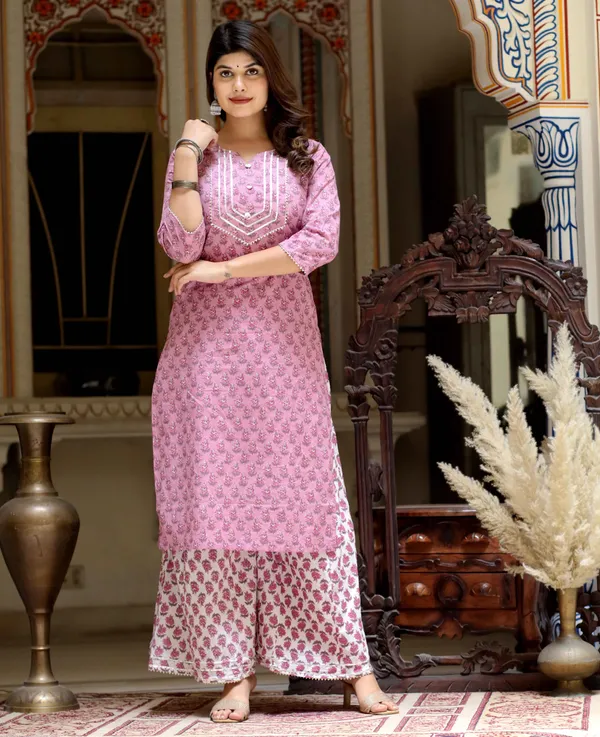 Women's_Pink_Cotton_Floral_Print_Straight_Kurta_And_Palazzo_Set_-_Doriyan