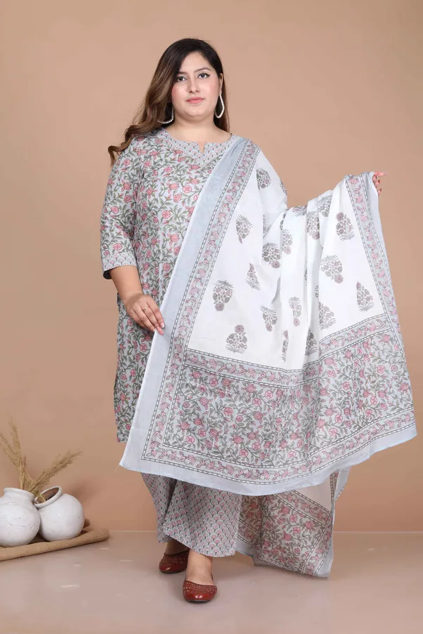 Women's_Plus_Size_Blue_Floral_Printed_Gota_Patti_Cotton_Kurta_With_Palazzo_And_Dupatta_Set_-_Doriyan