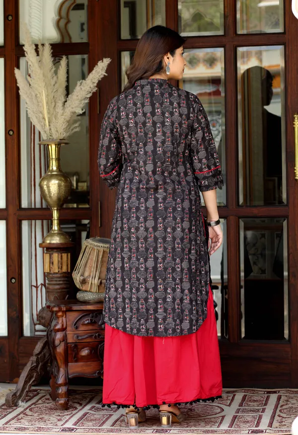 Women's_Black_Printed_Pure_Cotton_Kurta_With_Skirt_-_Doriyan