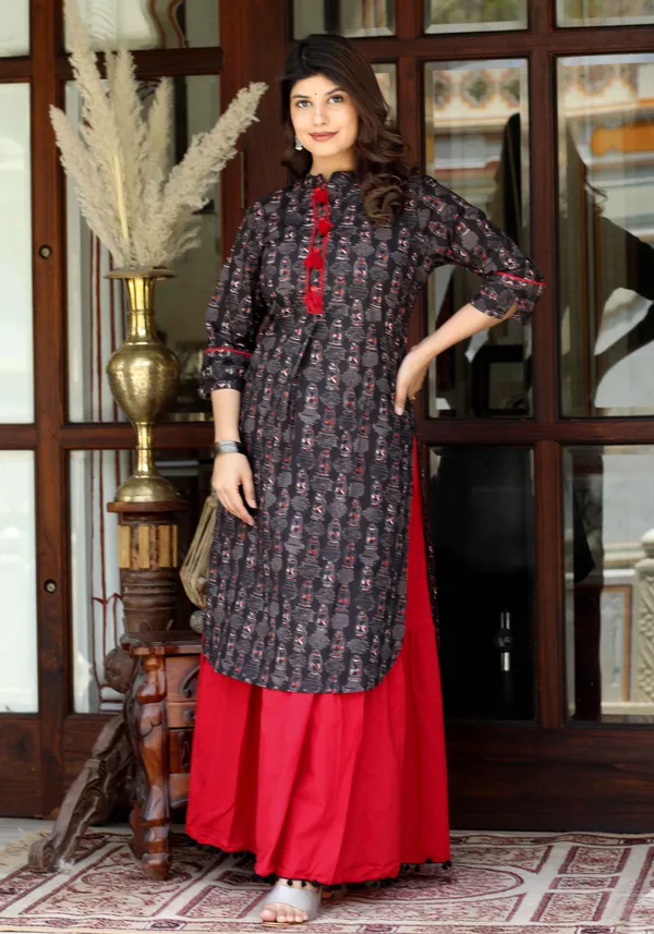 Women's_Black_Printed_Pure_Cotton_Kurta_With_Skirt_-_Doriyan