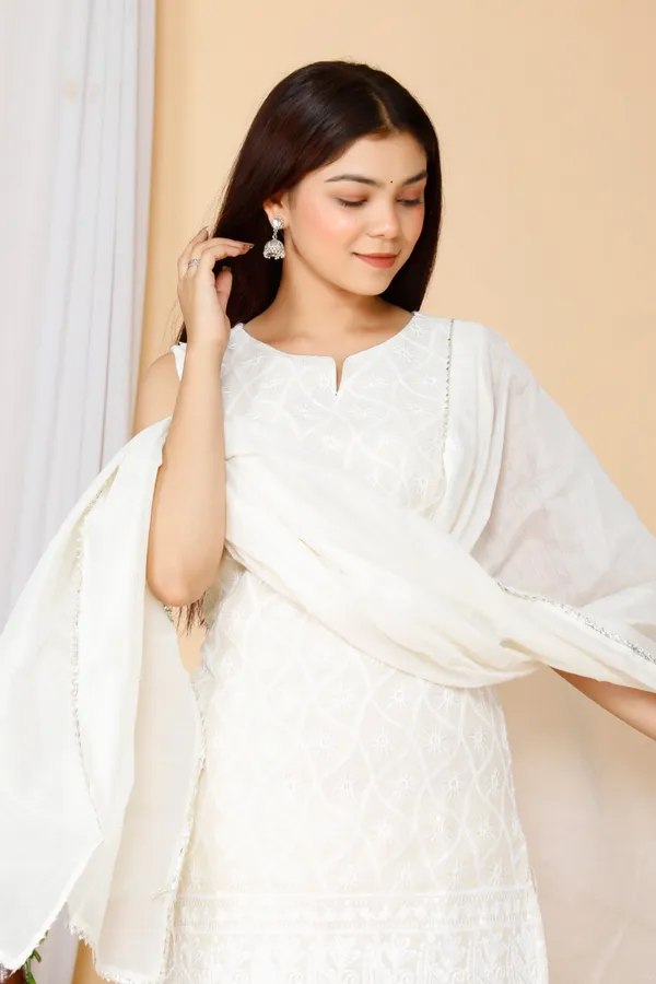 Women's_Beige_Embroidered_Chikankari_Cotton_Kurti_&_Sharara_With_Dupatta_-_Doriyan