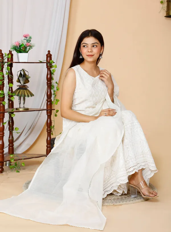 Women's_Beige_Embroidered_Chikankari_Cotton_Kurti_&_Sharara_With_Dupatta_-_Doriyan