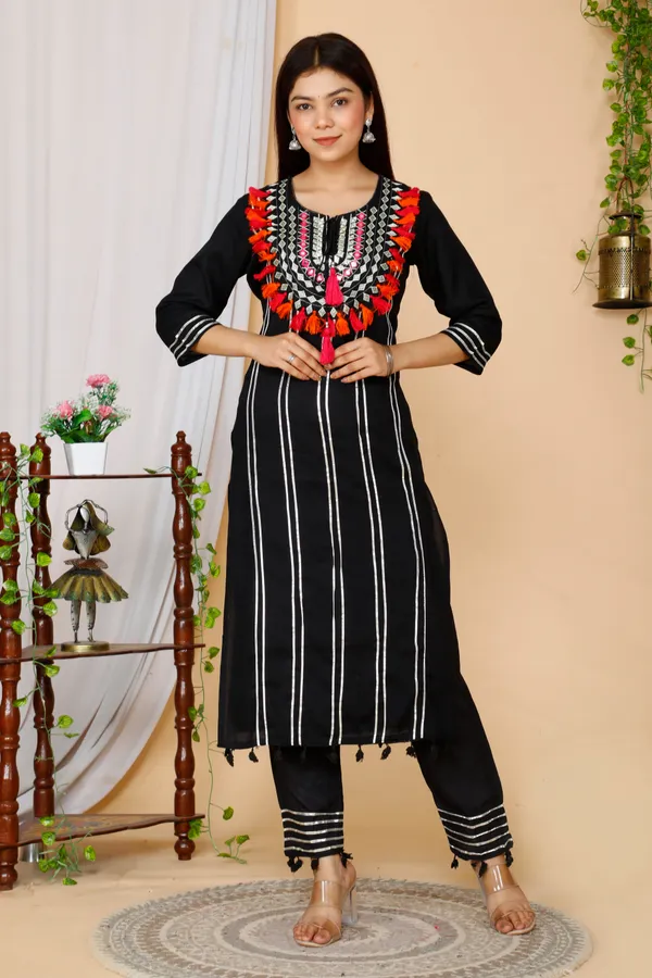 Women's_Black_Embroidered_Straight_Kurta_And_Palazzo_With_Dupatta_Set_-_Doriyan