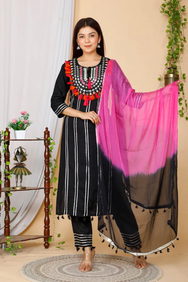 Women's_Black_Embroidered_Straight_Kurta_And_Palazzo_With_Dupatta_Set_-_Doriyan