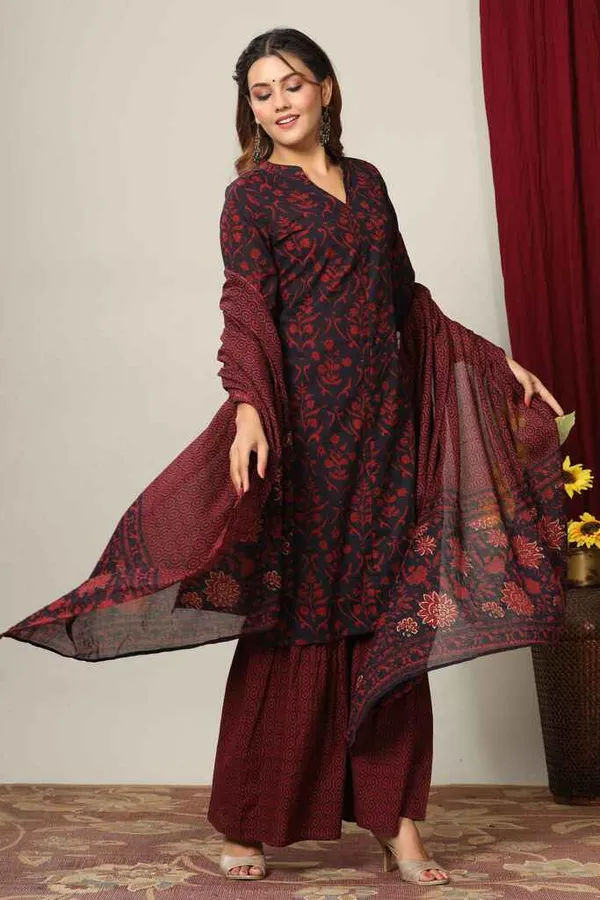 Women's_Pure_Cotton_Printed_Straight_Kurta_And_Sharara_With_Dupatta_Set_-_Doriyan