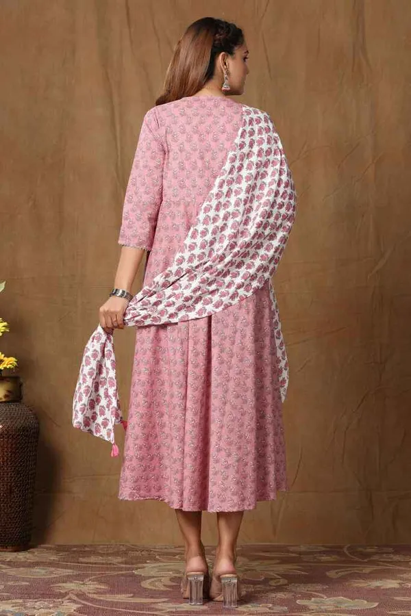 Women's_Pink_Floral_Printed_Pure_Cotton_Kurta_With_Dupatta_Set_-_Doriyan