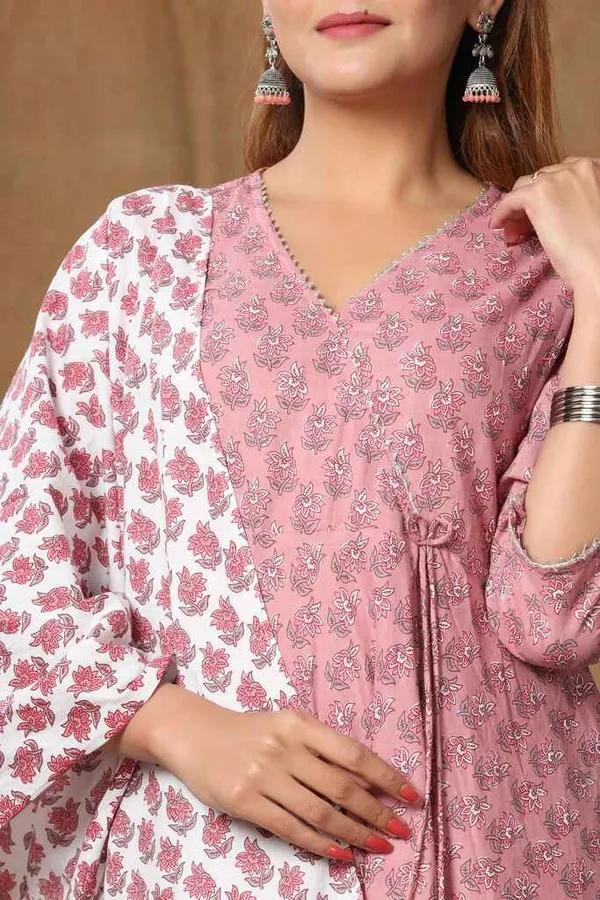 Women's_Pink_Floral_Printed_Pure_Cotton_Kurta_With_Dupatta_Set_-_Doriyan