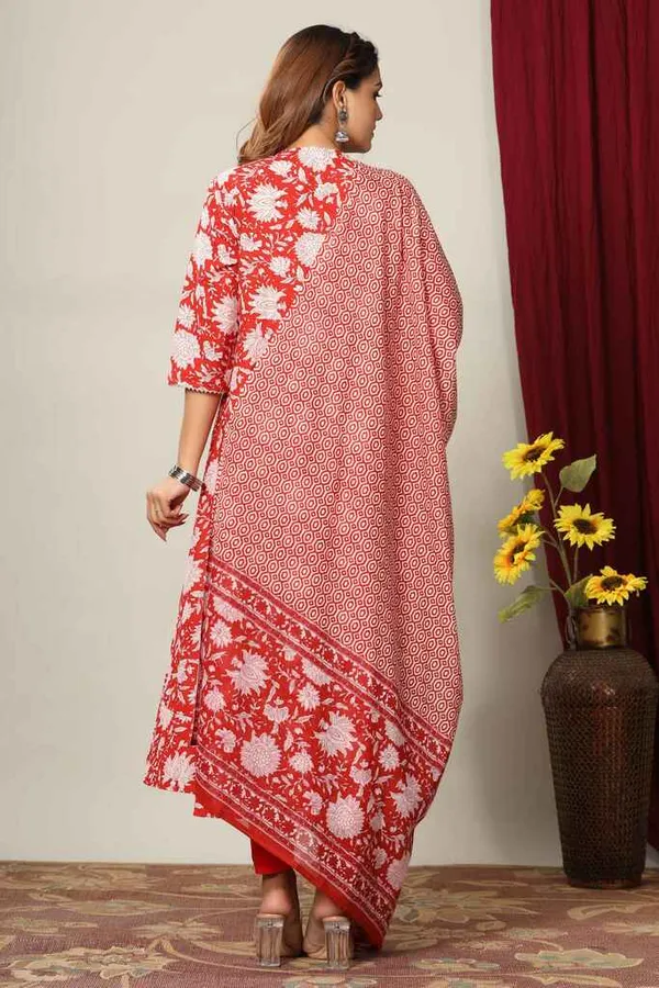 Women's_Red_Floral_Printed_Gotta_Patti_Pure_Cotton_Kurta_With_Dupatta_Set_-_Doriyan