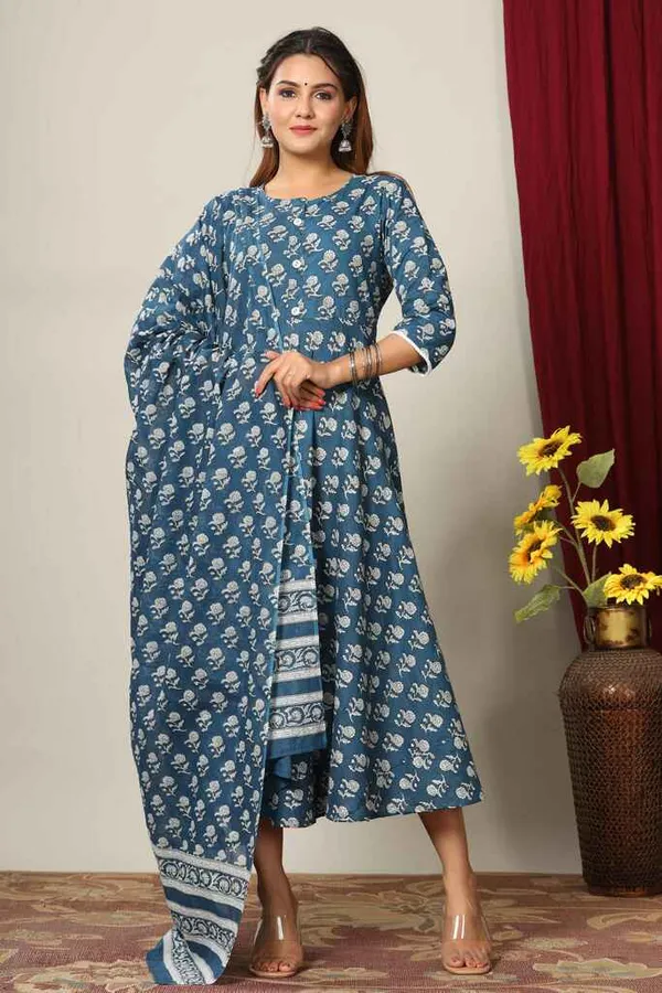 Women's_Blue_Floral_Printed_Anarkali_Kurta_With_Dupatta_-_Doriyan