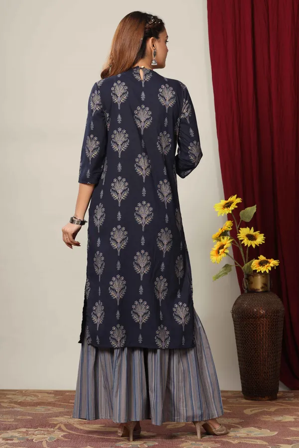 Women's_Blue_&_Grey_Printed_Pure_Cotton_Kurta_With_Sharara_-_Doriyan