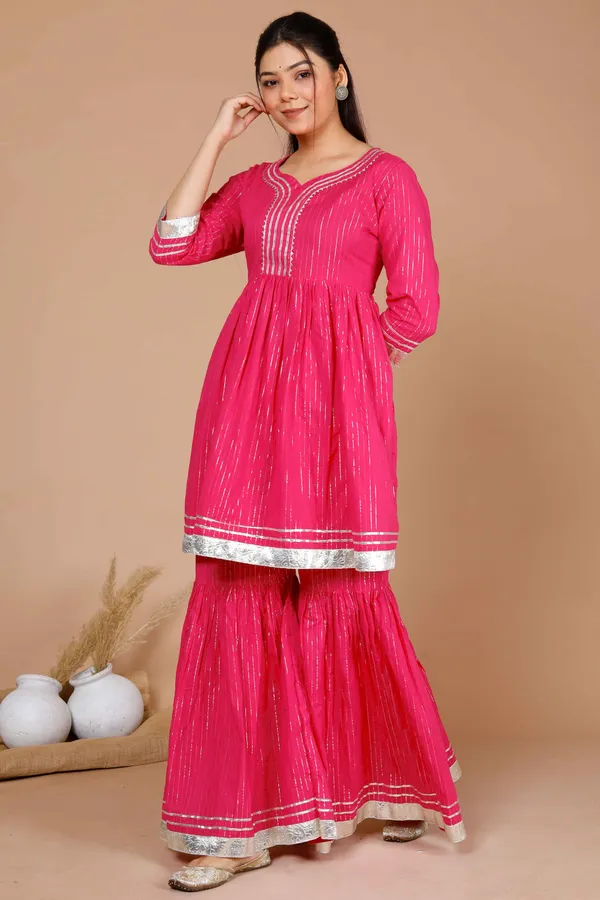 Women's_Pink_Printed_A-Line_Gotta_Patti_Lurex_Cotton_Kurti_With_Sharara_-_Doriyan
