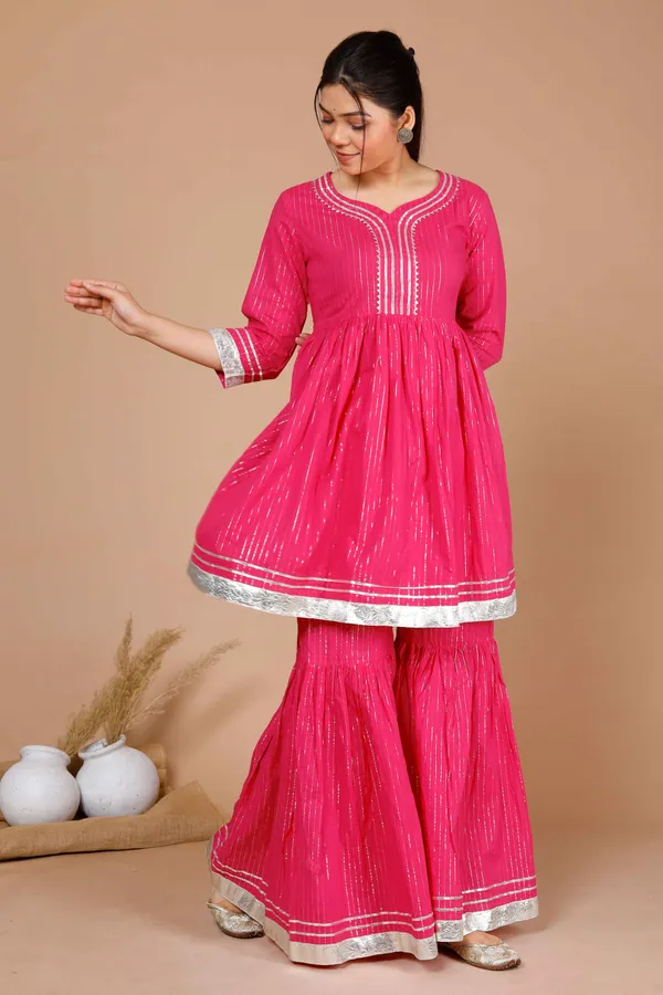 Women's_Pink_Printed_A-Line_Gotta_Patti_Lurex_Cotton_Kurti_With_Sharara_-_Doriyan
