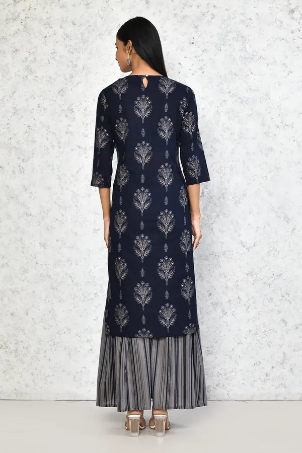 Women's_Blue_&_Grey_Printed_Pure_Cotton_Kurta_With_Sharara_-_Doriyan