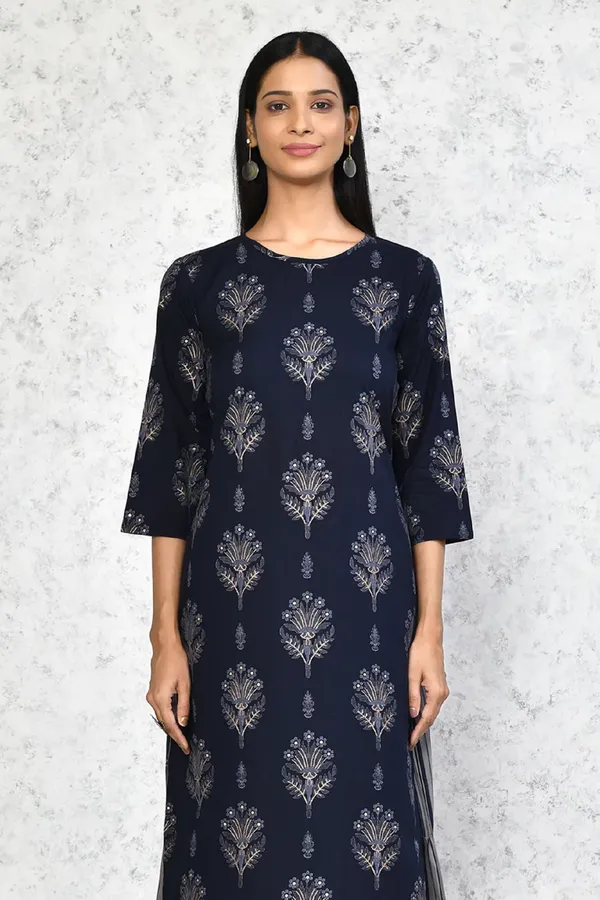 Women's_Blue_&_Grey_Printed_Pure_Cotton_Kurta_With_Sharara_-_Doriyan