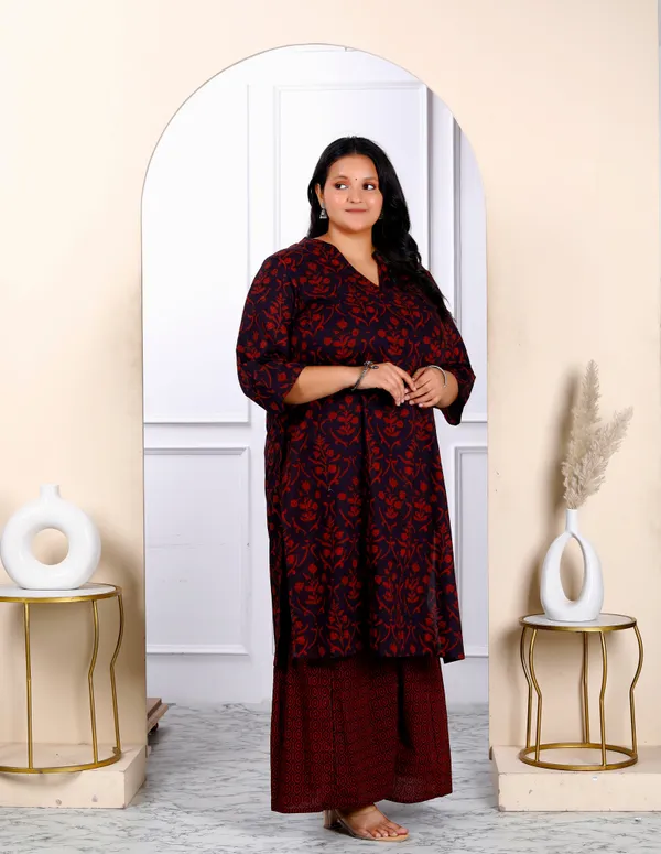 Women's_Plus_Size_Cotton_Floral_Printed_Straight_Kurta_And_Sharara_Set_-_Doriyan