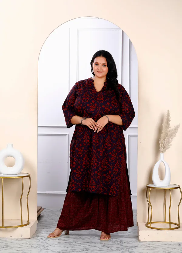 Women's_Plus_Size_Cotton_Floral_Printed_Straight_Kurta_And_Sharara_Set_-_Doriyan