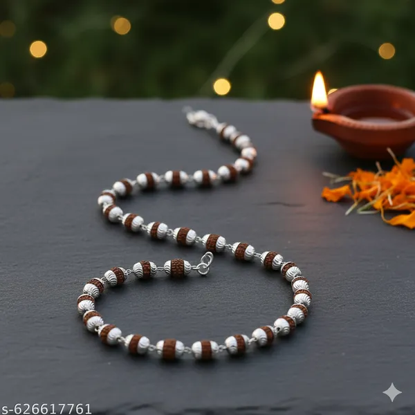 Orignal_Five_Face_Rudraksh_Cnc_cutting_caped_premium_Quality_silver_plated_mala_8_mm_54_Beads
