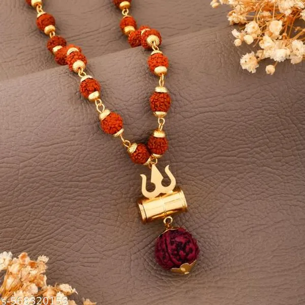 Gold_plated_five_face_rudraksh_mala_with_Damru_locket