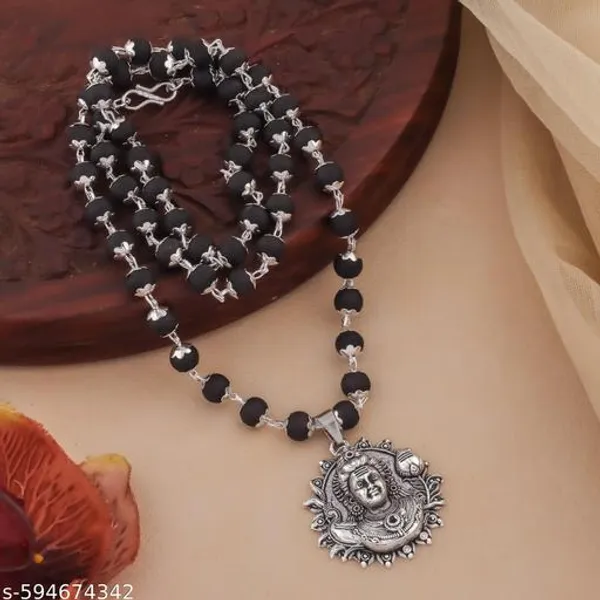 Murgan_locket_with_silver_plated_karungali_mala_Ebony_wood_orignal_karungali_Beads_German_silver_capping_8_mm_54_Beads_mala_premium_Quality_mala_Lab_certified