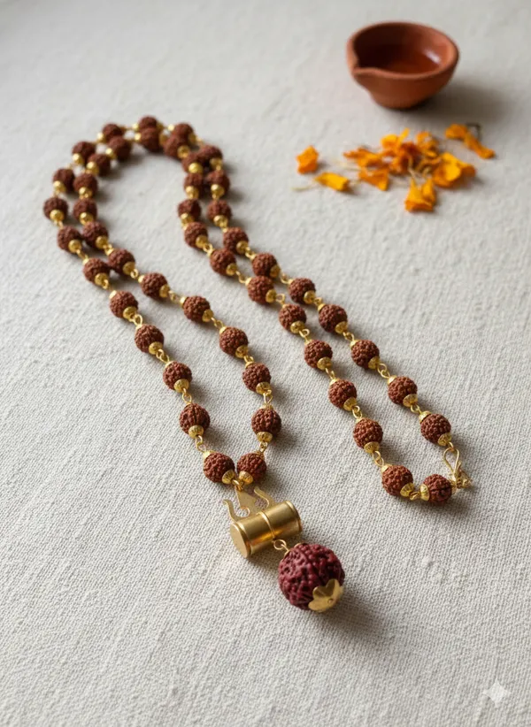 Gold_Plated_Shiva_Damroo_Trishool_Rudraksha_Necklace_|_Lab_Certified_|_Rudraksha_Spiritual_Jewelry_for_Men_|_Trishul_Damru_Pendant_|_15_Inches