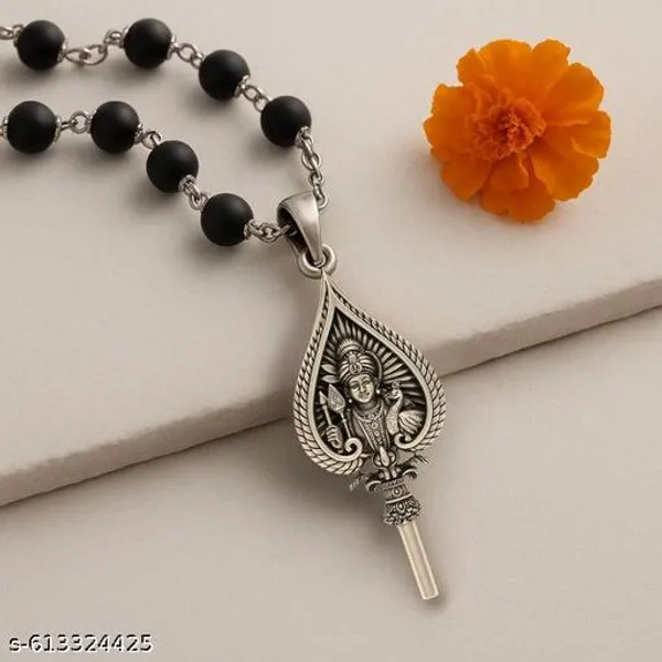 Original_Ebony_wood_silver_plated_karungali_malai_with_Murgan_Trisul_Locket